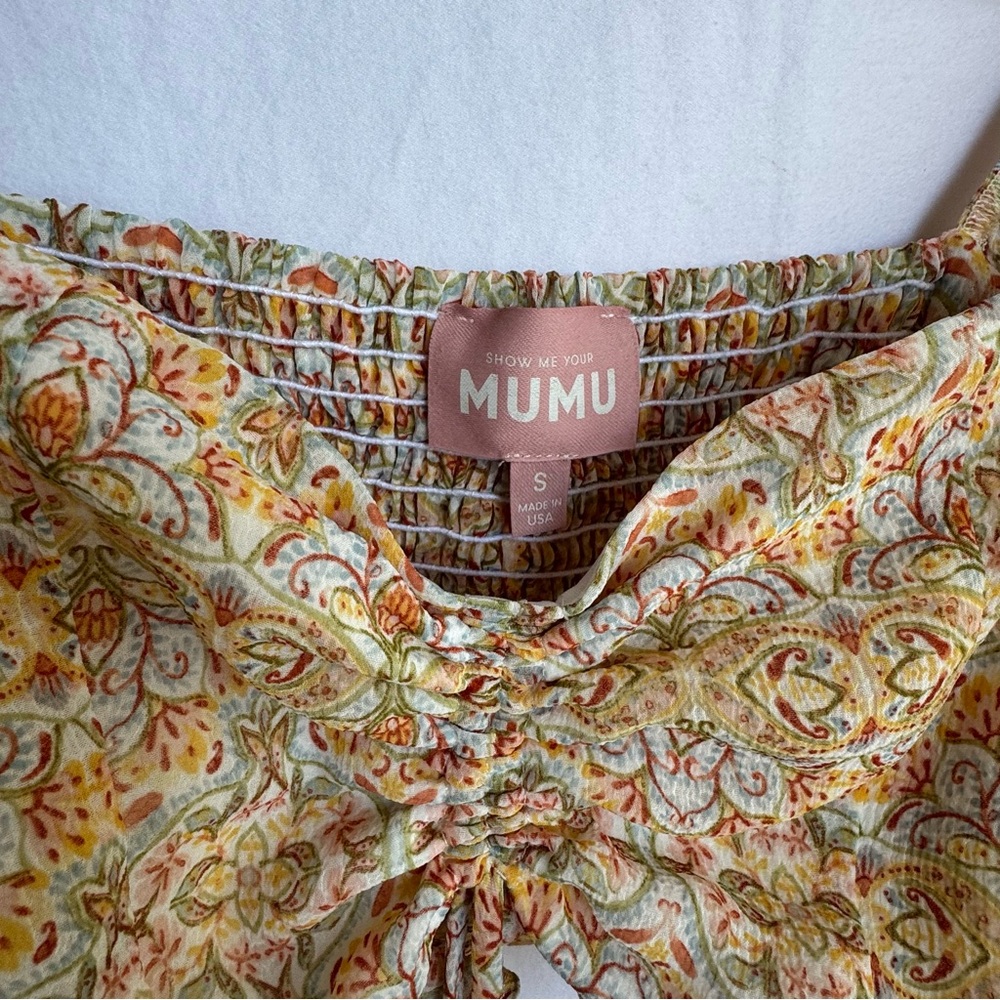 Show Me Your MuMu Rivington Crop Top Orange Paisley Long Sleeve Small Pre-Owned - Picture 4 of 5
